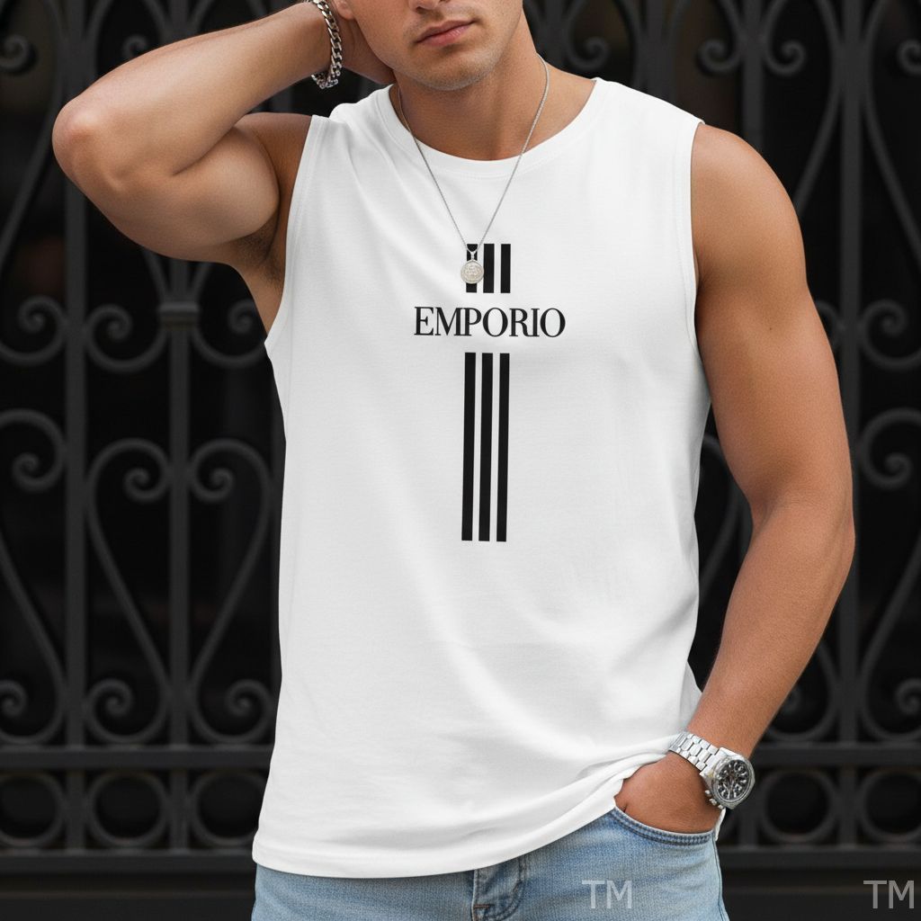 Regata Estilosa Casual Masculina Verão Emporio Listras Academia Street Algodão Respirável