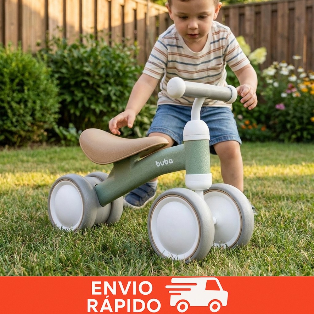 Bicicleta Equilíbrio Buba 4 Rodas Verde Infantil Menino Andador Sem Pedal