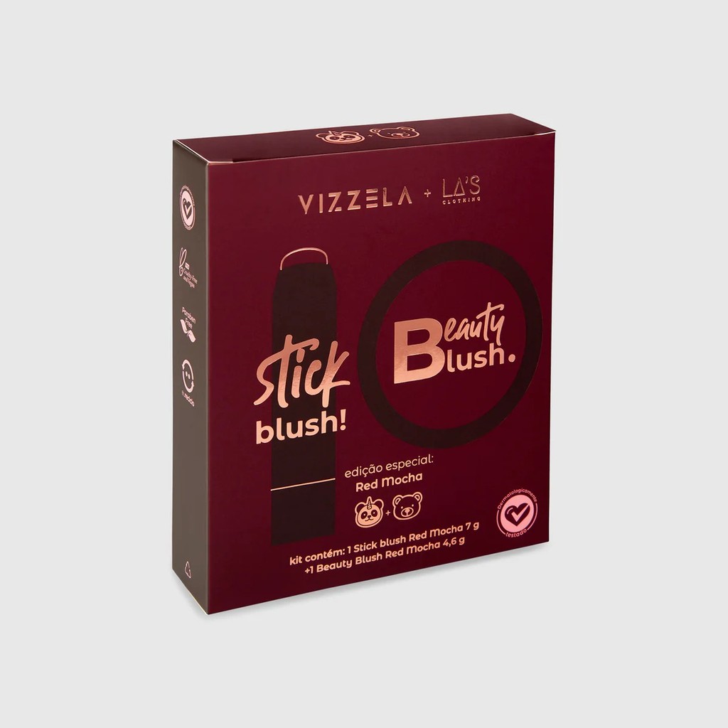 Kit Blushes Vizzela Vizzela + La's Red Mocha Contém 1 Blush Stick 7g + 1 Blush Compacto 4,6g