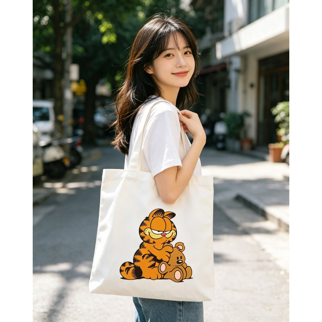 Bolsa de Lona Ecológica com Estampa do Garfield, Leve e Ideal para Estudantes, Várias Opções Disponíveis