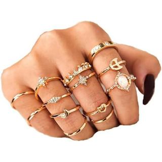 Conjunto de 13 anéis femininos Sither, anéis de falange, anéis boêmios dourados, anéis vintage com pedras preciosas e cr