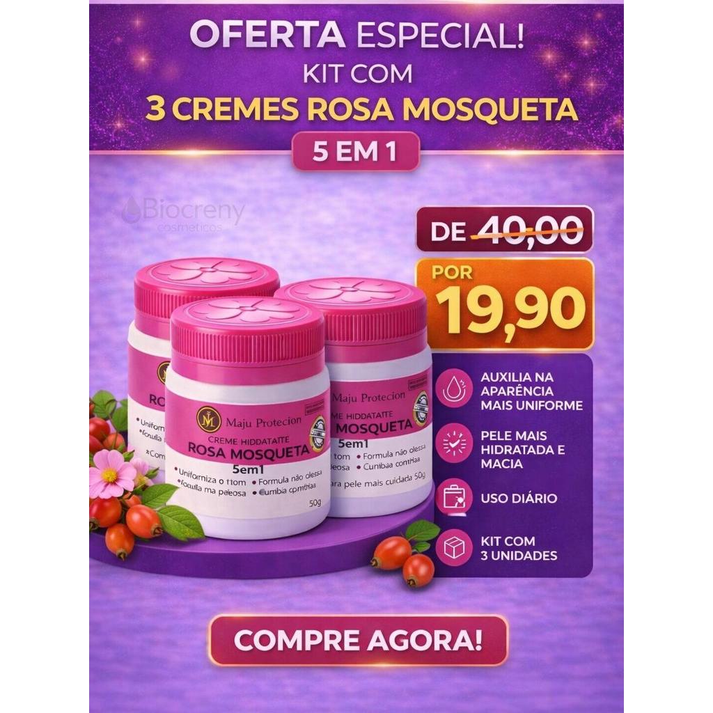 Kit 3 Unidades Creme Rosa Mosqueta 5 em 1 Hidratação e cuidado diário da pele — imagem 2 de 2