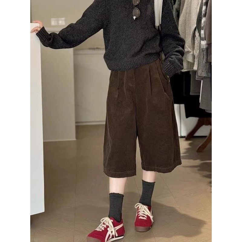 Merad marrom veludo calças inverno novo estilo nicho All-Match Retro mais magro olhar solto tamanho grande calças cortad