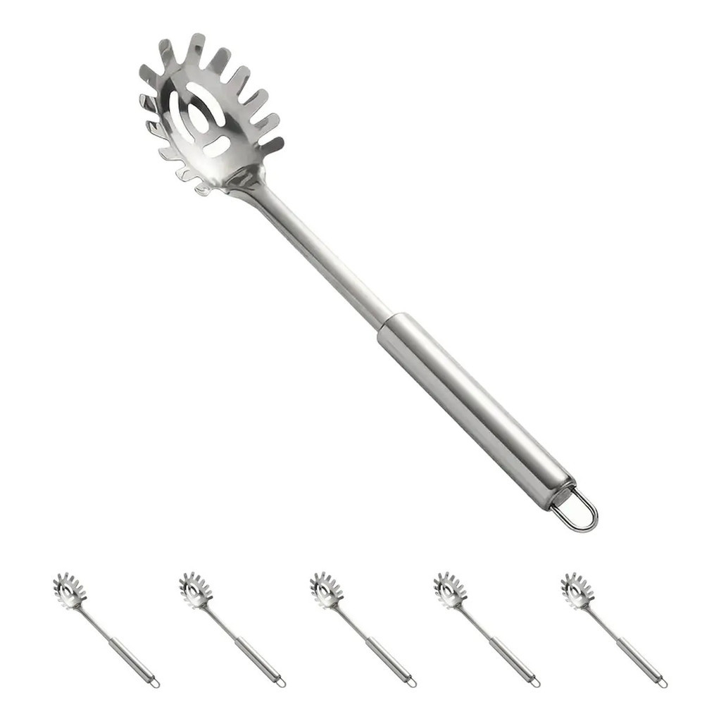 Kit 5un Pegador De Macarrão Aço Inox Concha Colher Massas