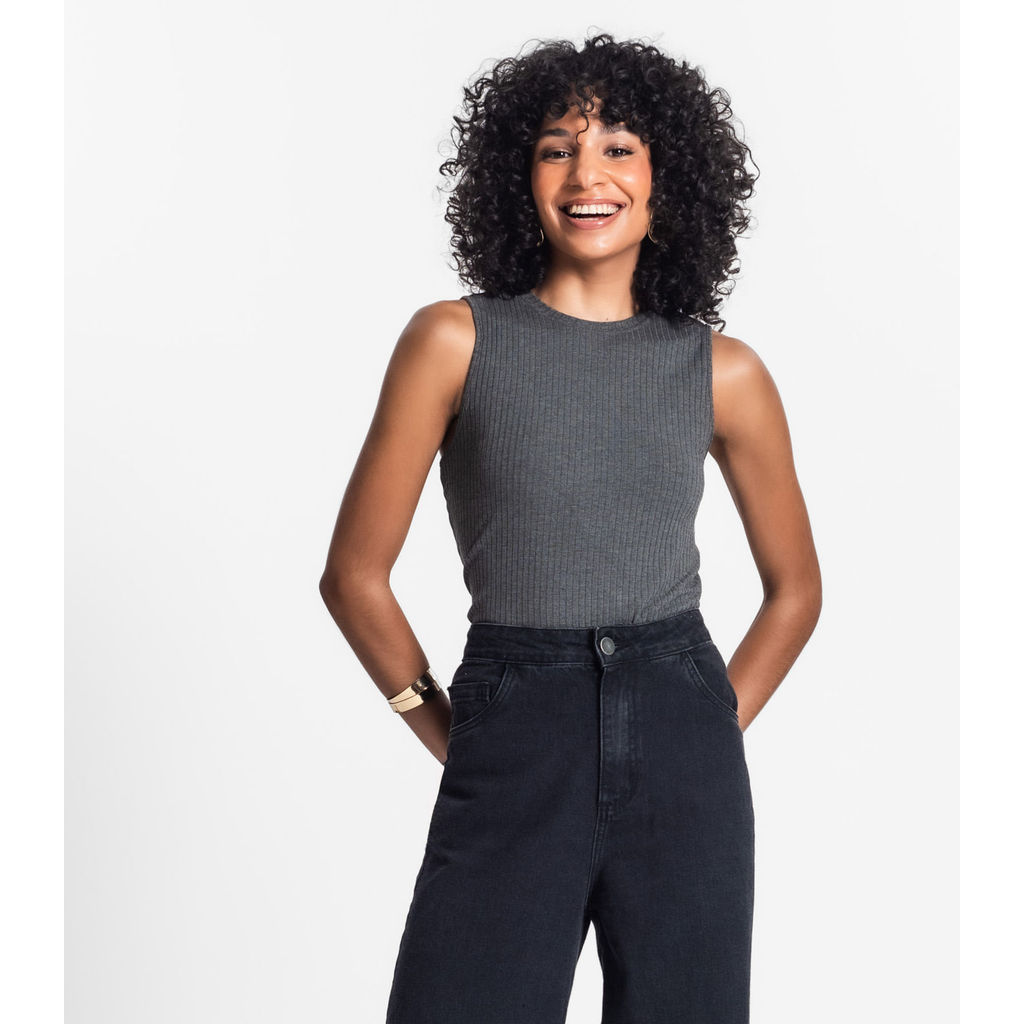 Regata Feminina Ribana Canelada Rovitex Cinza em Oferta na Shopee