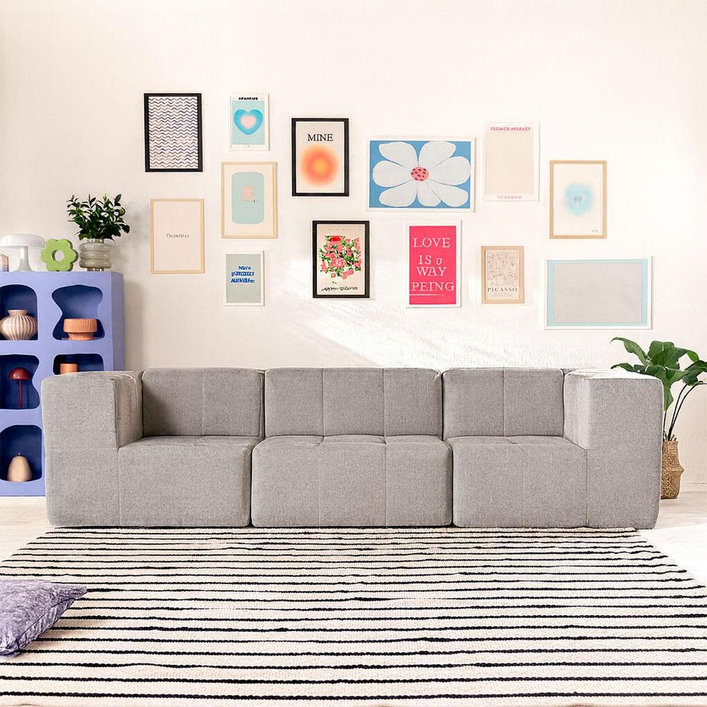 Imagem Sofá Modular Boucle 3 Lugares com 2 Braços para Sala Moderna Premium