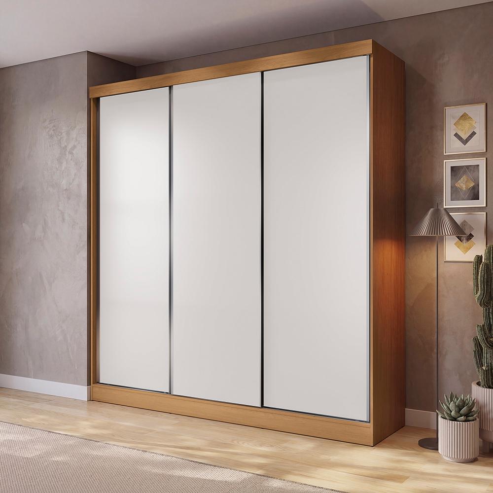 Guarda Roupas Casal 3 Portas de Correr 3 Gavetas Kappesberg Tapajós/Branco 208cm