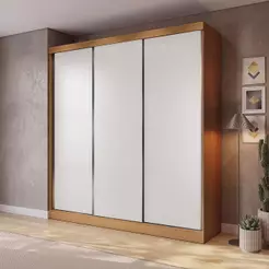 Guarda Roupas Casal 3 Portas de Correr 3 Gavetas Kappesberg Tapajós/Branco 208cm