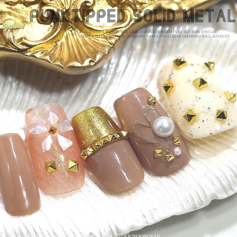 [Sunshine] 200 Peças Enfeite De Unha De Rebite De Metal Amuletos De Ouro/Prata 1/1.5/2/3 Mm Quadrados Punk Spikes Decora