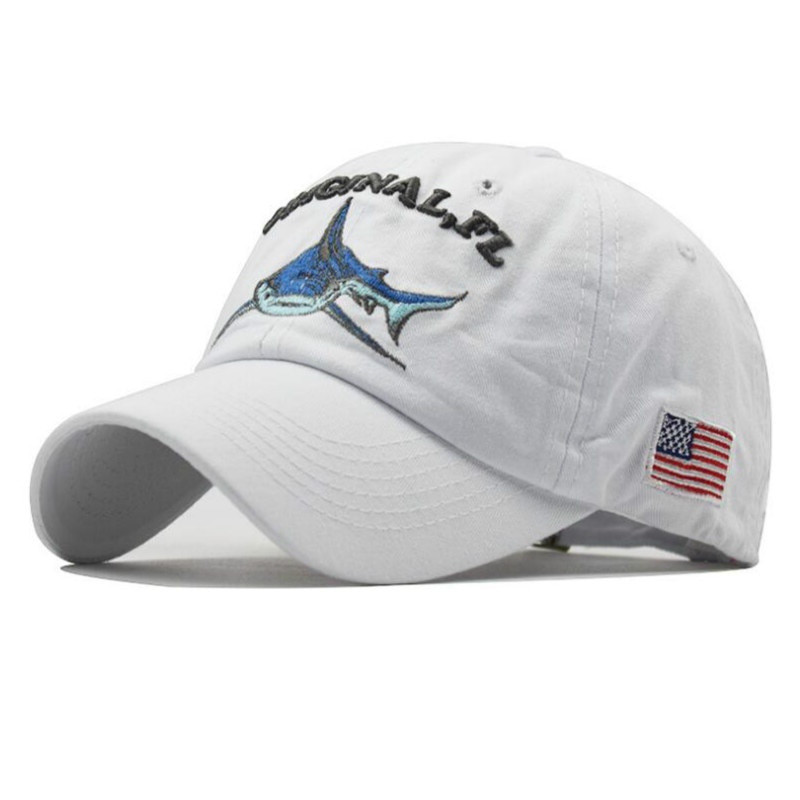 Boné de Algodão Lavado com Bordado Estilo Shark Dad para Homens, Boné de Beisebol Vintage, Boné de Pesca Curvo Hip Hop,