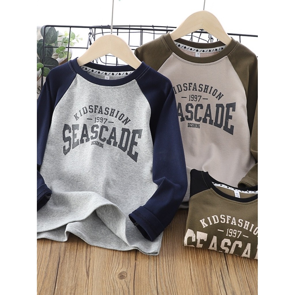 Meninos de manga comprida camiseta puro algodão 2026 novo estilo crianças médias médias grandes crianças primavera outon