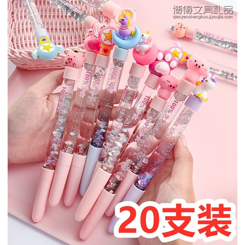 Caneta fada rosa Glitter Gel caneta bonito criativo menina influenciador caneta estudante começar escola papelaria preto