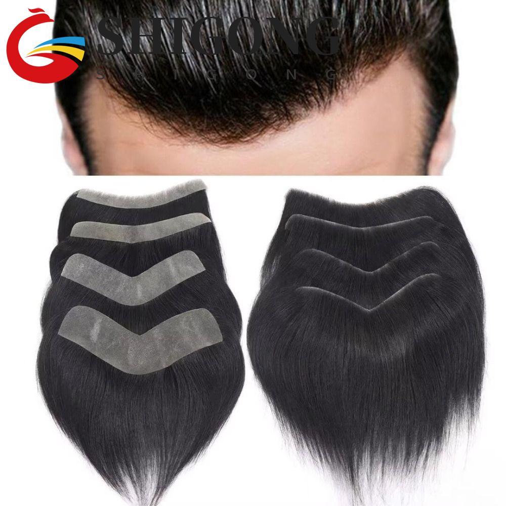 SHIGONG Peruca Frontal Para Homens , Remendo De Cabelo Humano Natural De Linha Fina Invisível De 15cm , Preto