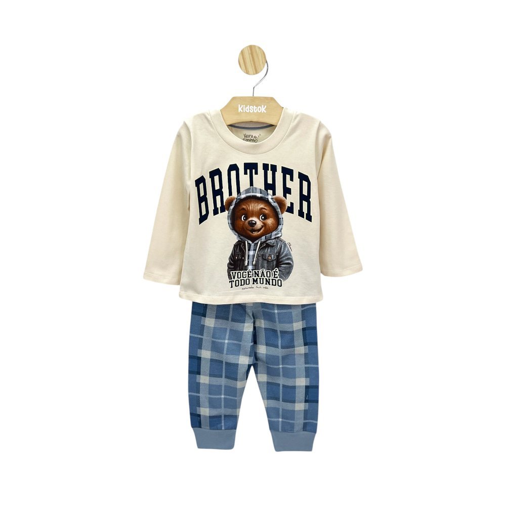 Pijama Menino Camiseta e Calça Ursinho Brother Brilha no Escuro - Elian