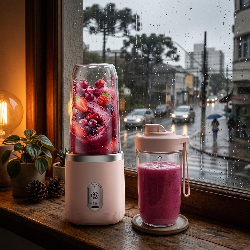 Mini Processador De Frutas E Sucos Portátil USB 6 Lâminas 22cm