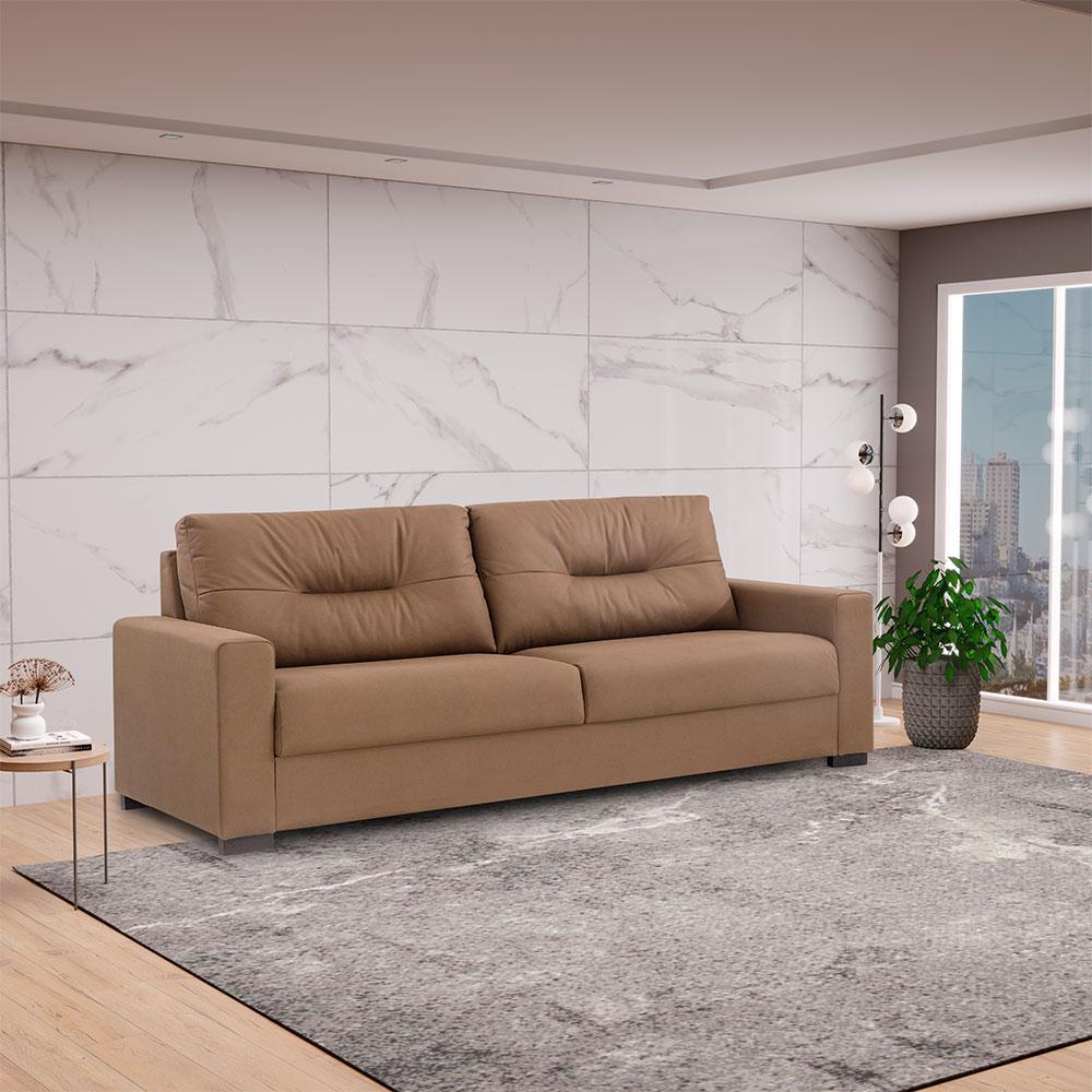 Sofá 3 Lugares Herval Marine Suede Marrom Claro, 183 cm