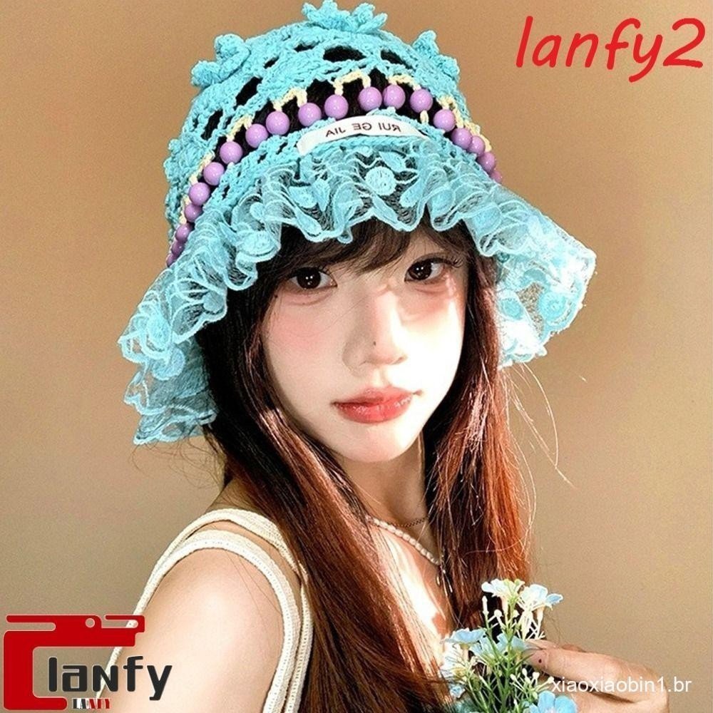 LANFY Chapéu De Malha Com Miçangas , Balde De Crochê Oco Feito À Mão , Bonés Femininos De Verão Flores Para Meninas
