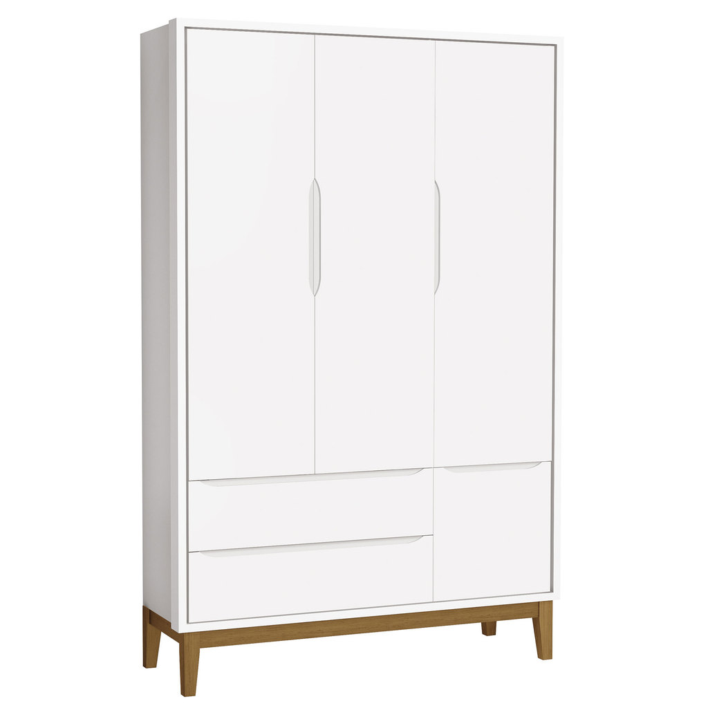 Guarda-Roupa Retrô Para Quarto Infantil 3 Portas Classic New Branco Fosco com Madeira - Reller