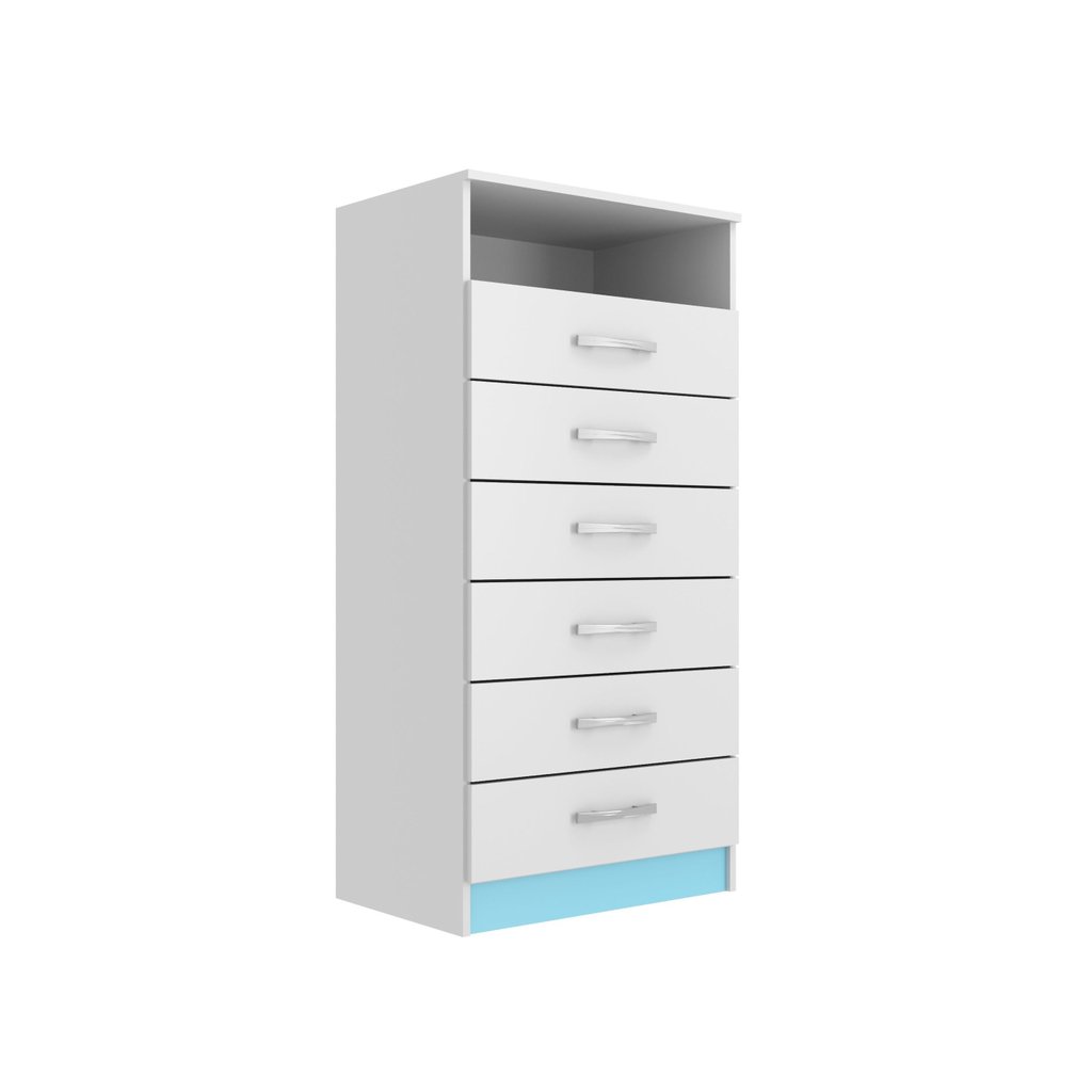 Cômoda Rack para Quarto Infantil 6 Gavetas 1 Nicho Maxi  Branco/Azul
