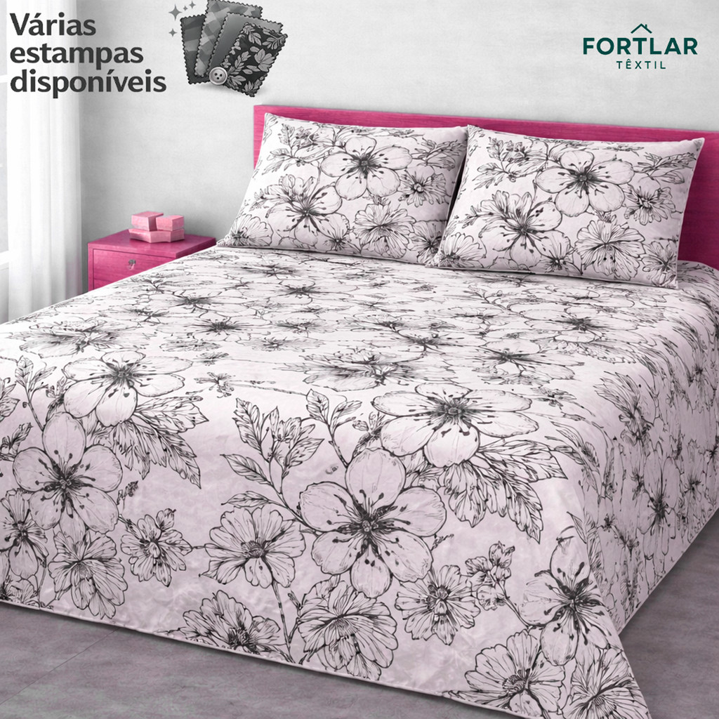 Kit Lençol 3 Pçs Percal 500 Fios Casal Toque de Algodão 2 Porta Travesseiro