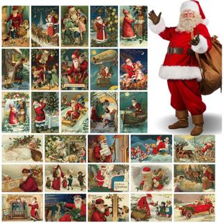 30 cartões postais vintage de Natal com 2 adesivos de bolinhas, cartões de Natal com Papai Noel e mensagens de Natal, ca