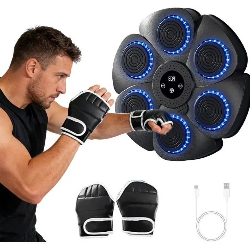 Máquina De Boxe Musical Bluetooth 9 Modos Com Luvas E Cabo + Led + Contagem Com Luvas