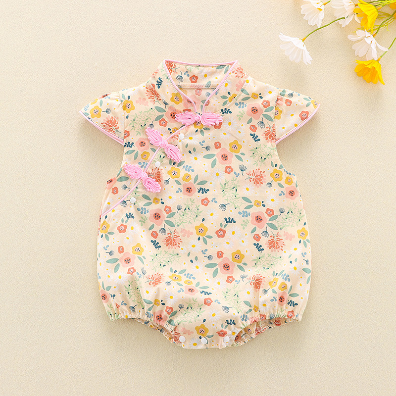 Roupas de bebê verão fino manga curta puro algodão roupas de bebê estilo chinês Cheongsam menina bebê bonito recém-nasci