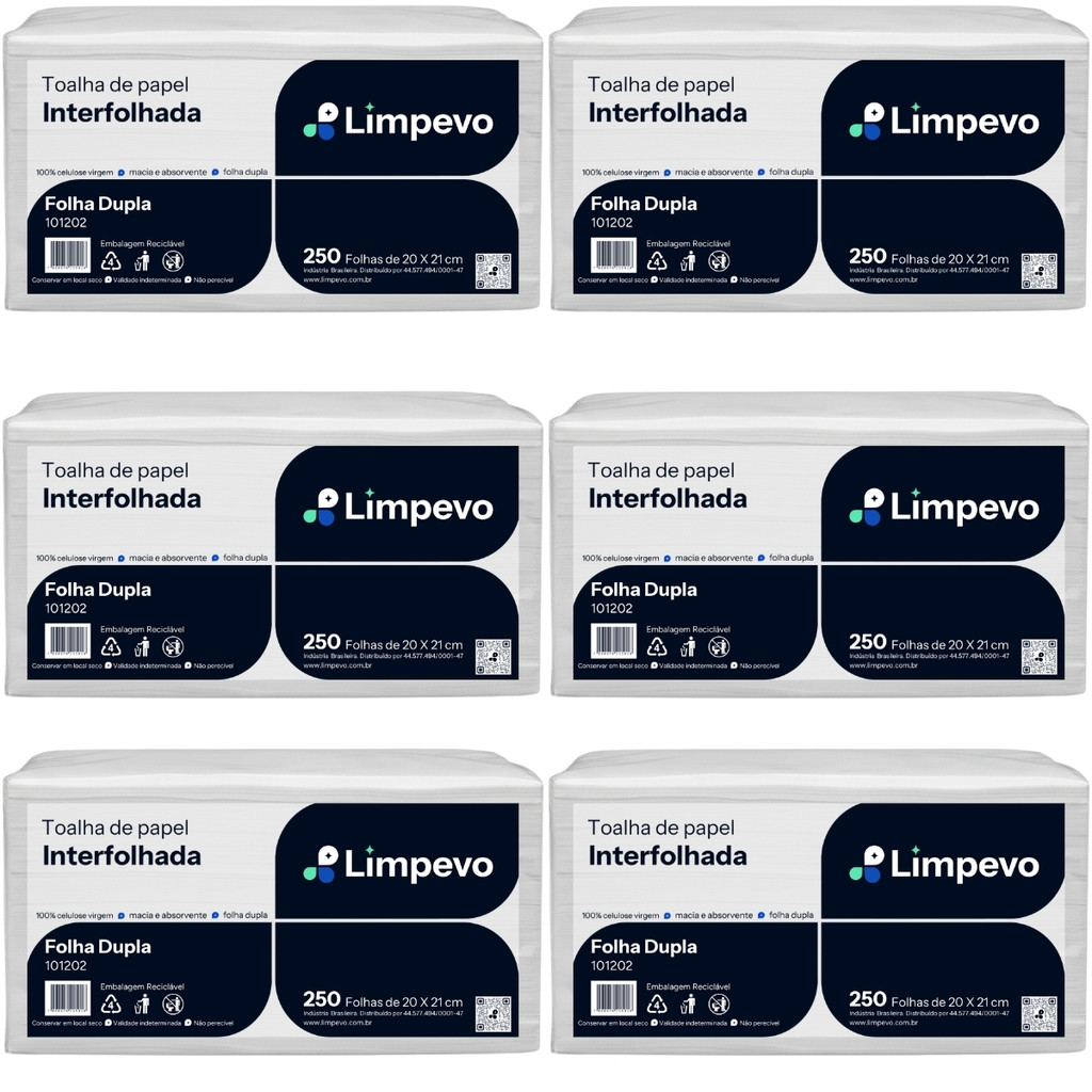 Papel Toalha Folha Dupla Kit 1500 Interfolha Limpevo Branco Toalha Interfolhada 100% Celulose