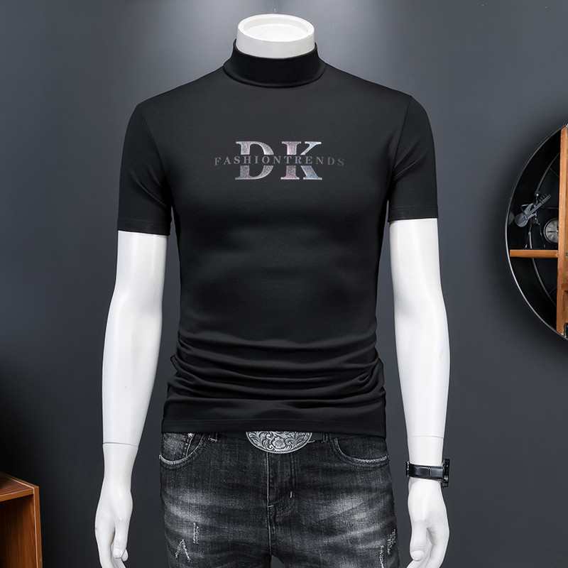 2025 primavera verão gola alta camiseta masculina de manga curta magro-ajuste Street Wear corpo camiseta Modal algodão m