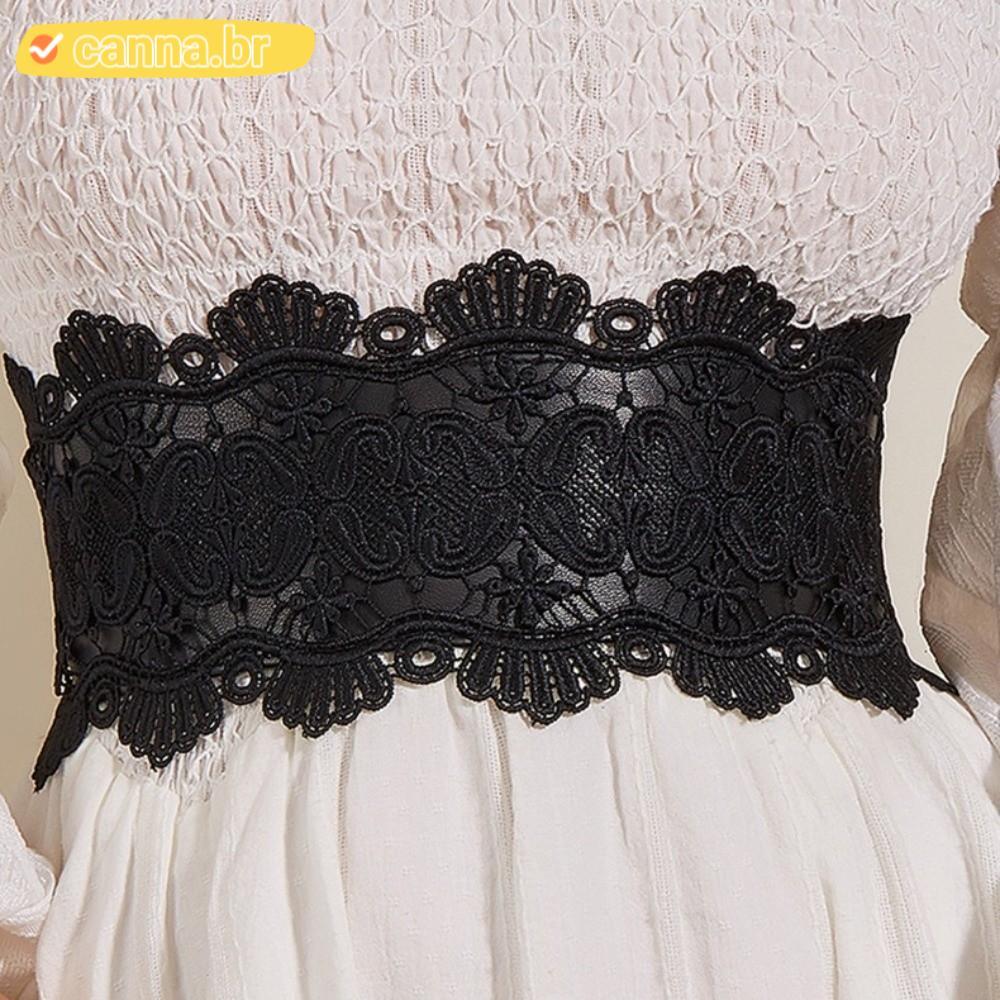 Cinto Largo De Renda CANNA , Feminino Elástico De Couro PU , Acessórios De Vestido De Espartilho Preto De Cintura Alta Y