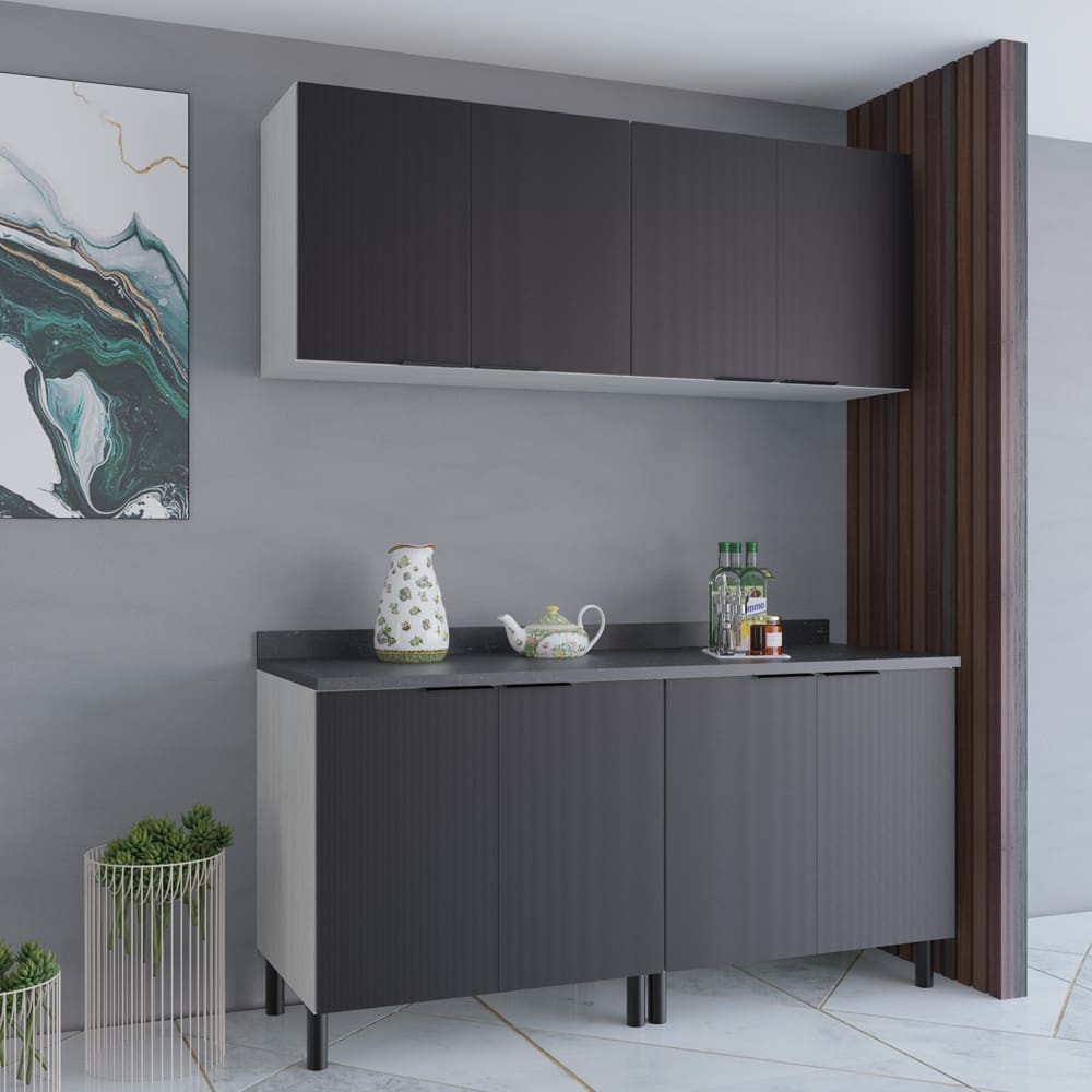 Cozinha Compacta Bartira Rubi com 8 Portas, Balco Duplo
