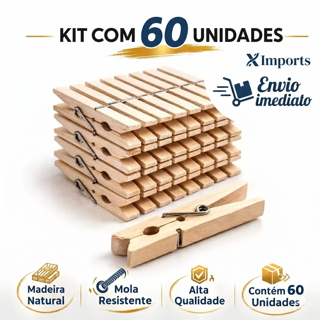 KIT Pregador GIGANTE de Madeira Reforçado – 12/24/36/48/60 Unidades – Com Alta Resistência