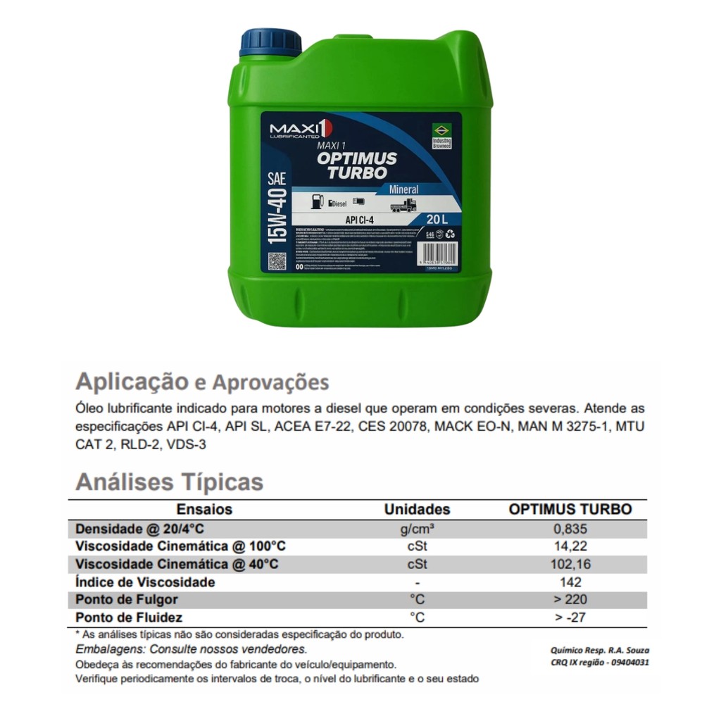 MAXI 1 OPTIMUS 15W40 (API CI4/ CH4 /SL) BB — imagem 2 de 2