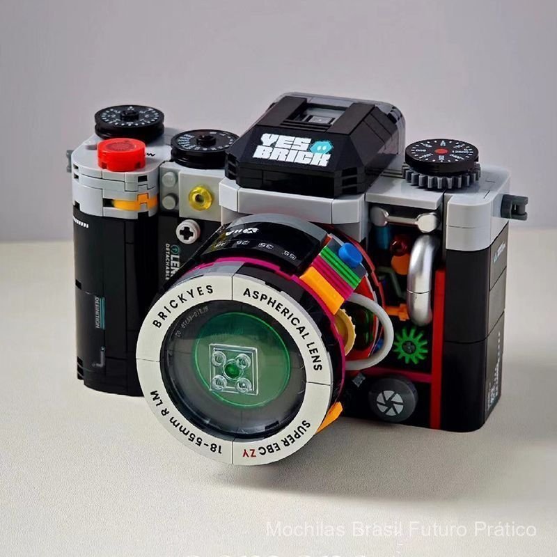 Compatível com blocos Lego, câmera vintage retrô clássica, câmera SLR de filme, brinquedo educativo de montagem, present
