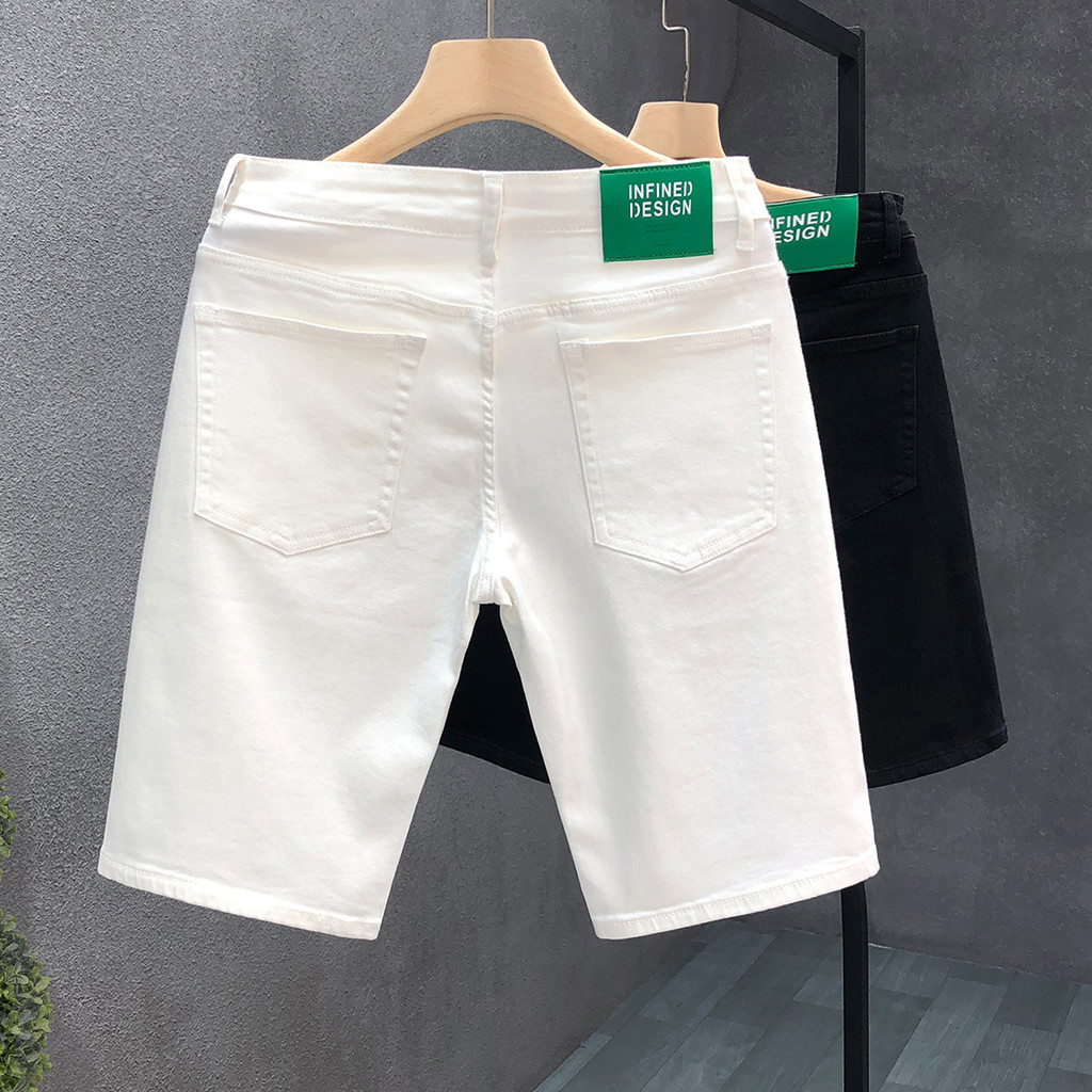 Moda High-End branco Denim Shorts masculino Street Wear plâncton bonito simples cor sólida calças justas