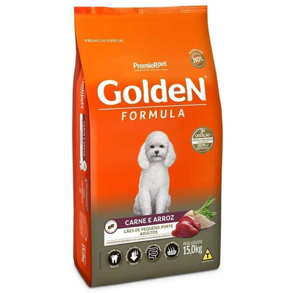 Ração pra Cães Adultos de Raças Pequenas Golden Formula Sabor Carne e Arroz Mini Bits 15kg