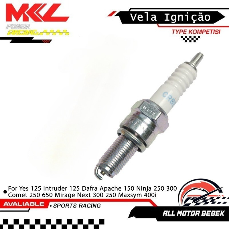 CR8E Vela Ignição Yes 125 Intruder 125 Dafra Apache 150 Ninja 250 300 Comet 250 650 Mirage Next 300 250 Maxsym 400i