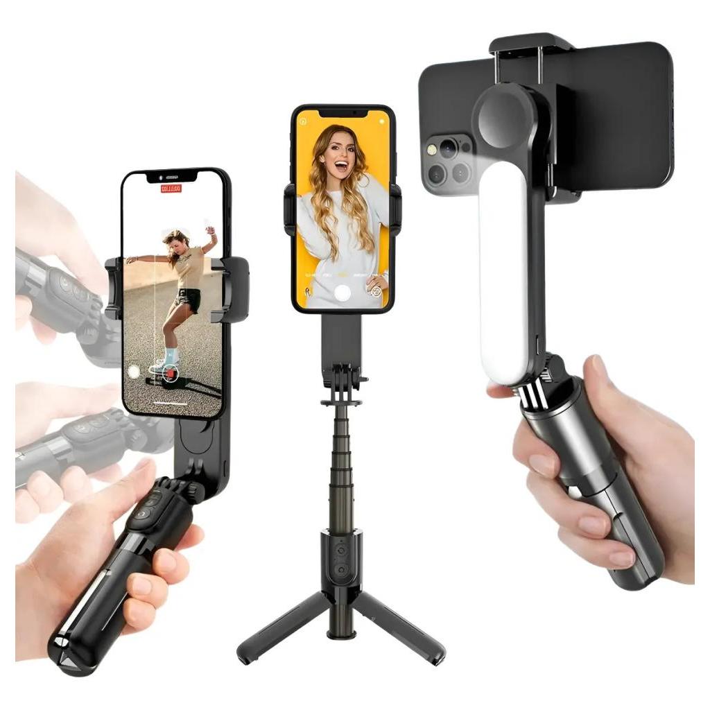 Gimbal Estabilizador Celular 3em1 Tripé Bluetooth LED L09 Vlog TikTok Lives Android iPhone Anti-Tremor