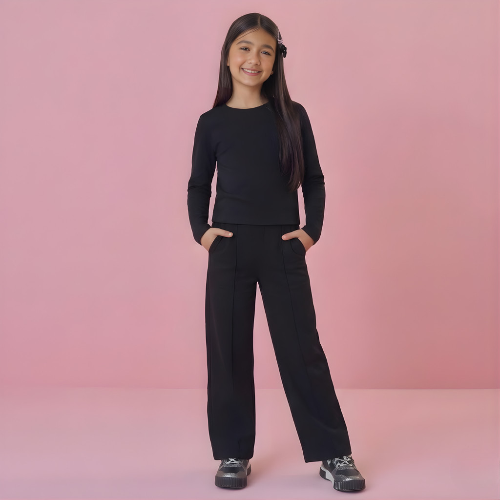 Conjunto Infantil Feminino Felpado com Algodão e Poliéster Blusa e Calça Confortável e Quente Moda De Inverno Infantil
