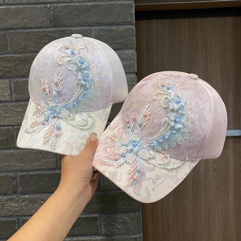 Boné de beisebol flor de verão feminino versão coreana moda All-Match estilo fino guarda-sol boné de malha respirável ro