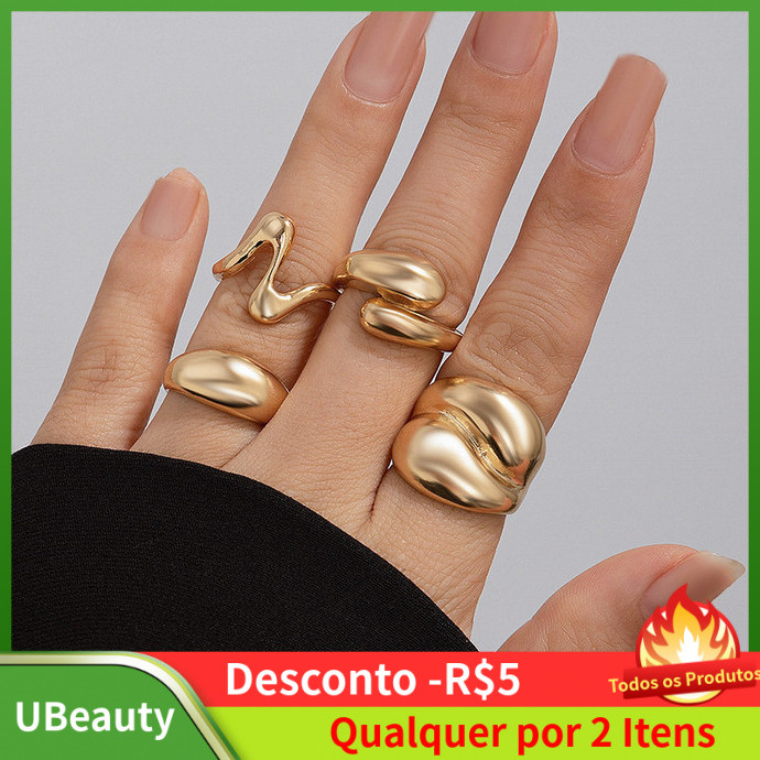Conjunto de anéis grossos de ouro para senhoras, anel empilhável de 14K, design clássico e requintado, anel aberto, joia