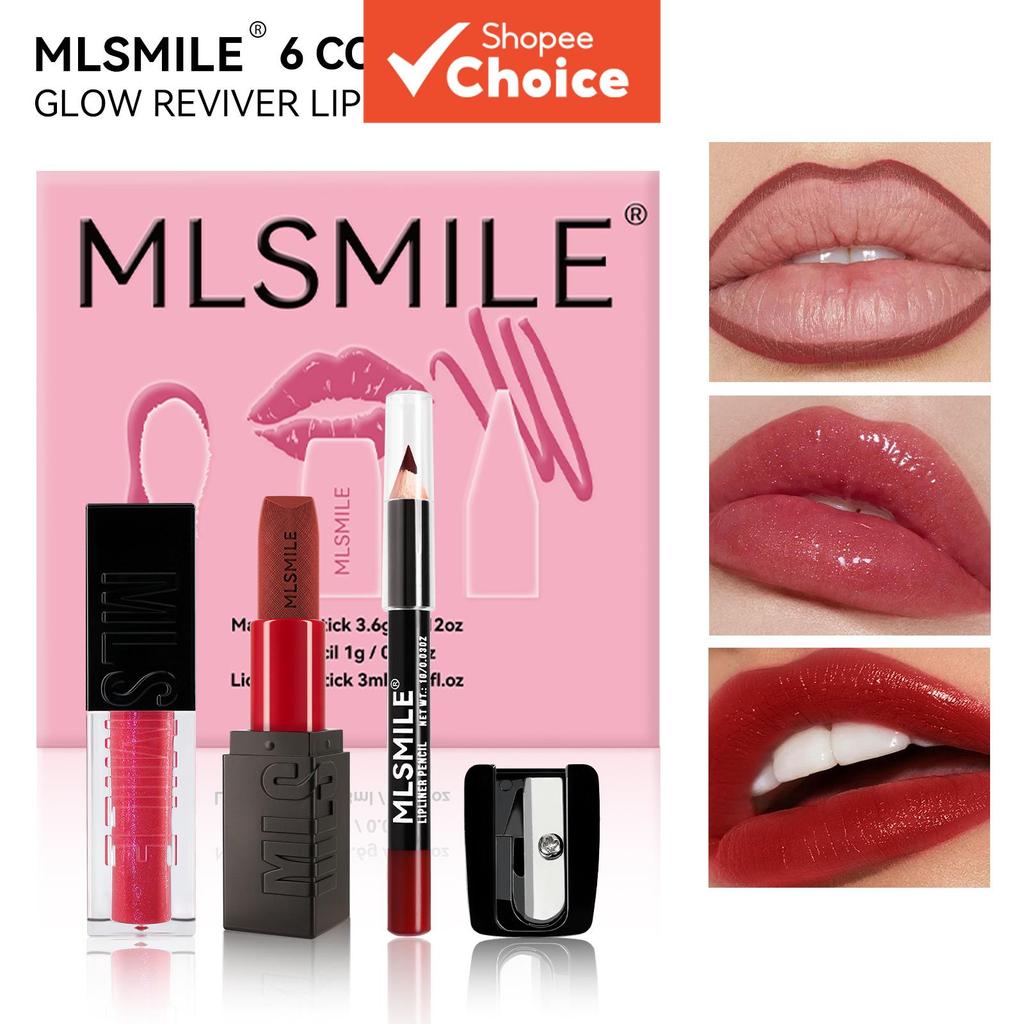 Conjunto de Maquiagem: Batom Matte + Brilho Labial + Delineador Labial + Apontador de Lápis—6 Novas Combinações