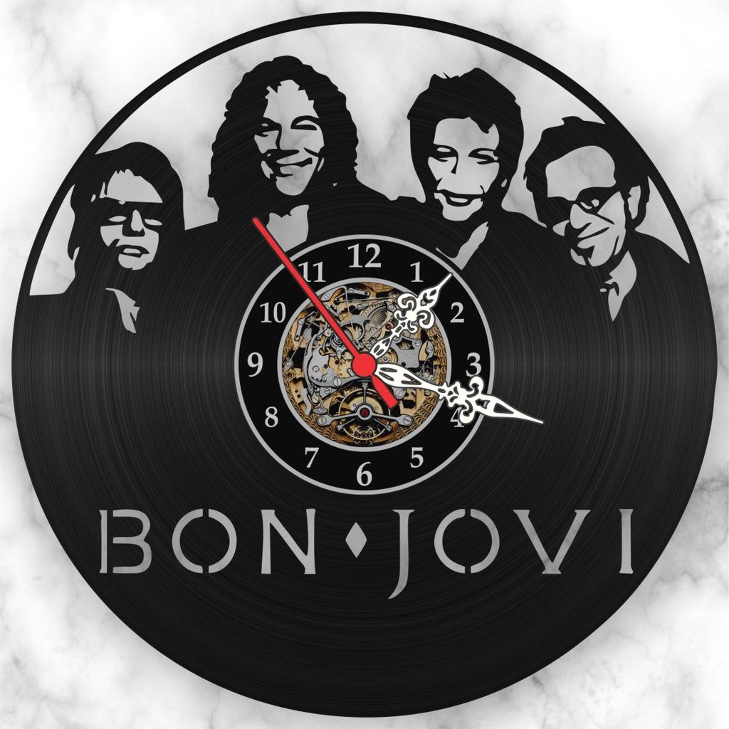 Relógio Disco de Vinil Bon Jovi - Bandas Hard Rock Disco Vinil Lp iLustrado Vintage ReTrô Clock de Parede Promoção