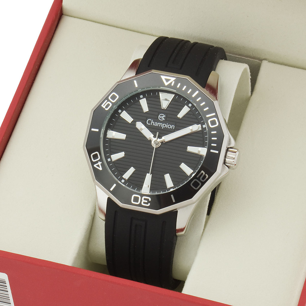 Relógio Masculino Barato Preto Borracha Champion Original CH30313T