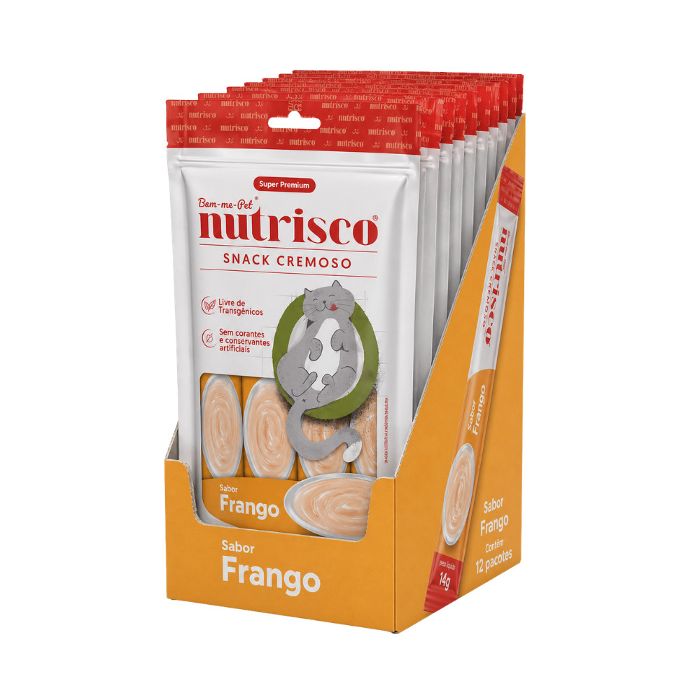 Caixa de Petisco para Gatos Snack Cremoso Nutrisco Sabor Frango - 48 sachês