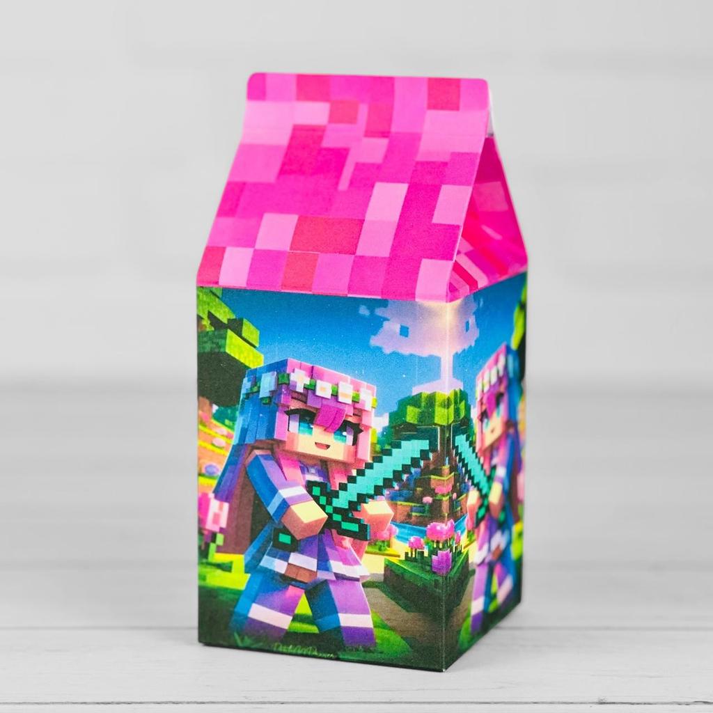 10 Caixinhas Tema Minecraft Menina - Lembrancinha Festa Infantil Decoração Aniversário Caixa Milk