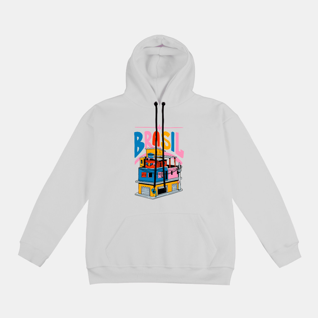 Moletom Flanelado Unissex Modelo Canguru Com Capuz Estampado Brasil Blusa DE FRIO Unissex