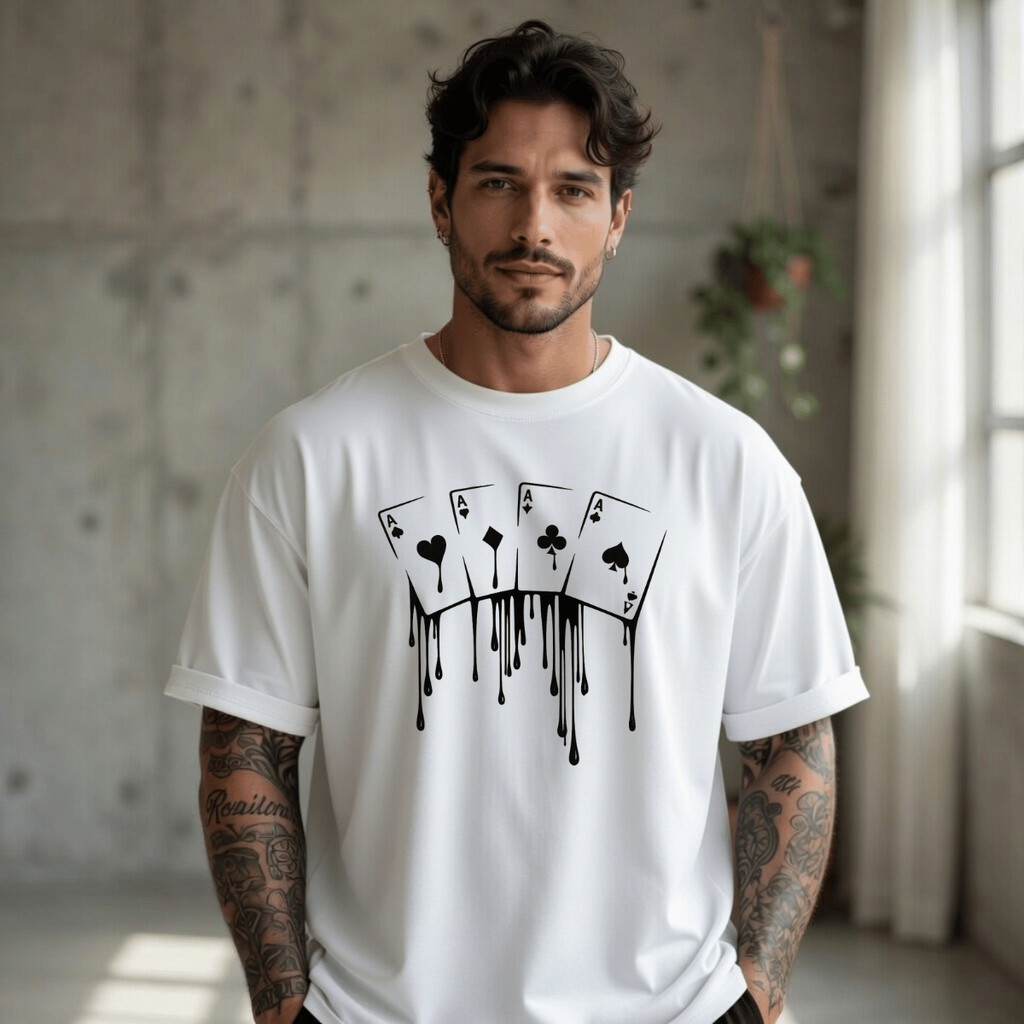 Camiseta Masculina OverSized Premium 4 Cartas 100% Algodão Premium Básica Streetwear Conforto e Estilo Blusa Camisa