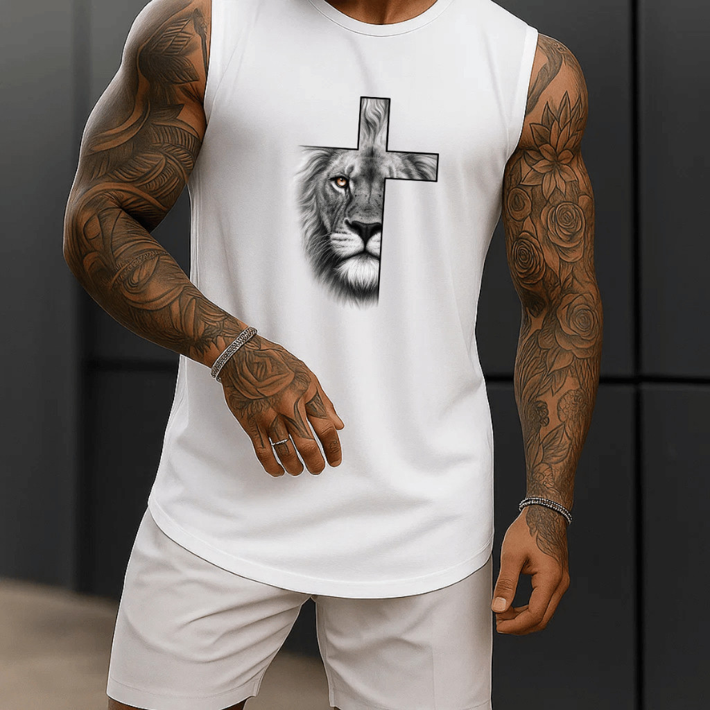 Regata Masculina Academia Algodão Leão Cruz 100% Estampada Premium Treino Fitness Casual Streetwear Verão