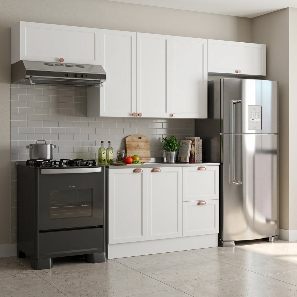 Cozinha Modulada 4 Peças 7 Portas 2 Gavetas com Balcão para Pia Unna Yescasa Branco Não